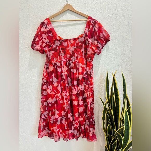 Torrid Midi Cotton Floral Red Smocked Midi Dress Size 3 (3X) - Picture 3 of 5